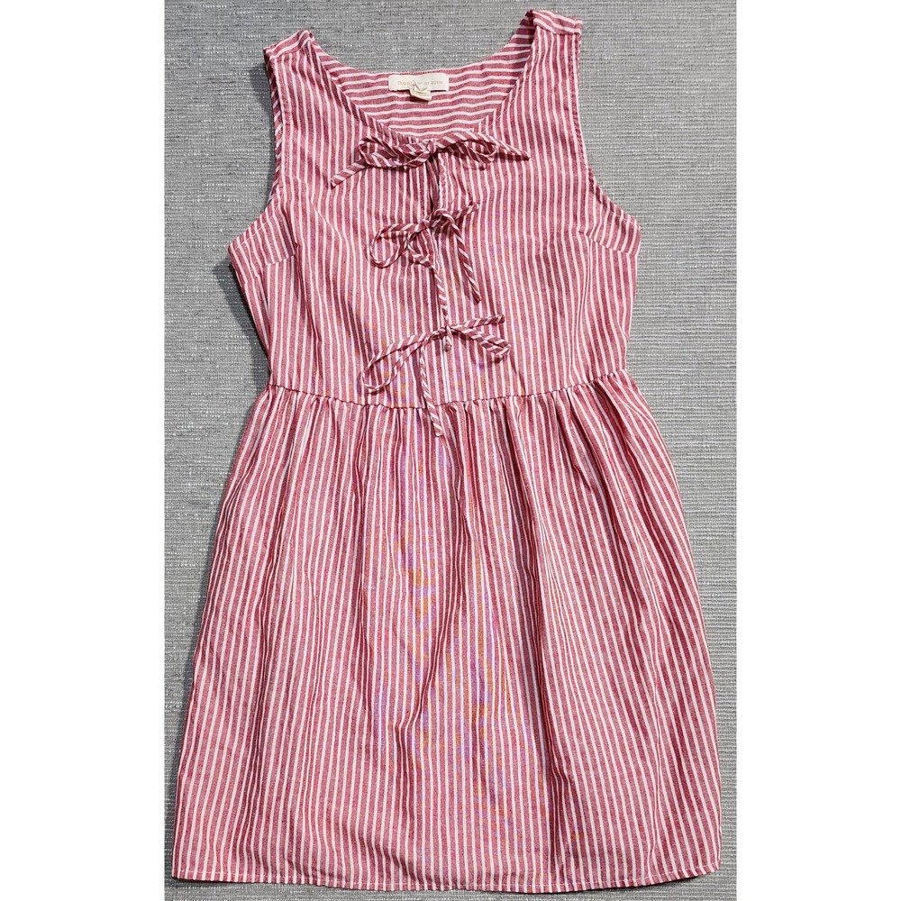 Monteau Los Angeles Red White Striped Tie Front Sleeveless cottagecore Dress Med